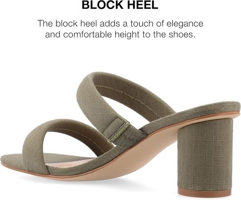 Journee Womens Double Strap Puff Linen Slip On Round Covered Heel Open Square Toe Aniko Comfort Sandals in Saudi Arabia