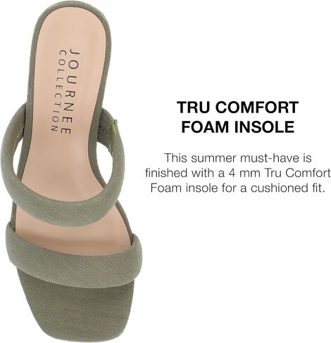 Journee Womens Double Strap Puff Linen Slip On Round Covered Heel Open Square Toe Aniko Comfort Sandals in Saudi Arabia