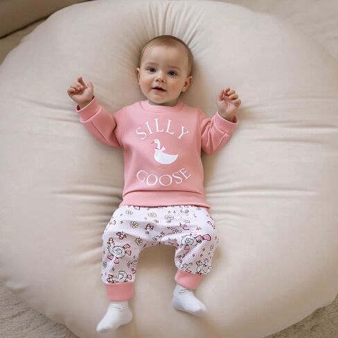 Baby Girl Silly Goose Outfit Sweatshirt Little Geese Flower Jogger Pants Cute 2Pcs Toddler Fall Winter Clothes 0-3Y in Saudi Arabia