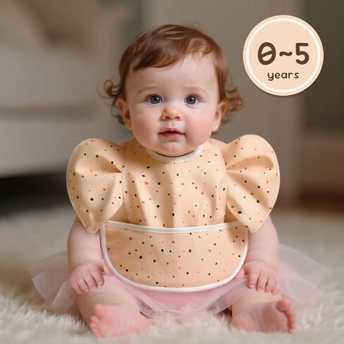 Baby Bibs for Eating Baby Feeding Bibs with Large Food Catcher Waterproof Wipeable Mess Proof Adjustable Fit for 0-5 Years in Kuwait