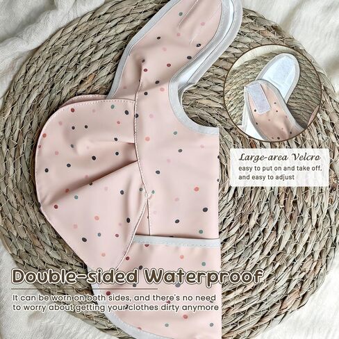 Baby Bibs for Eating Baby Feeding Bibs with Large Food Catcher Waterproof Wipeable Mess Proof Adjustable Fit for 0-5 Years in Kuwait