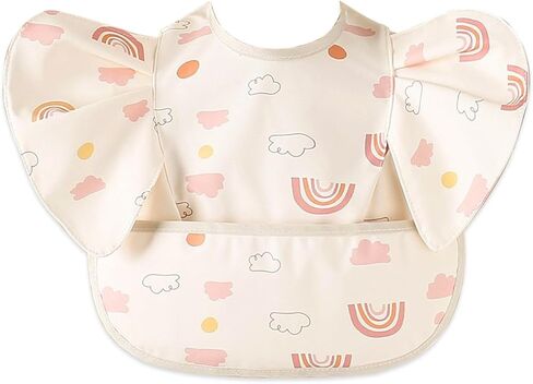 Baby Bibs for Eating Baby Feeding Bibs with Large Food Catcher Waterproof Wipeable Mess Proof Adjustable Fit for 0-5 Years in Kuwait