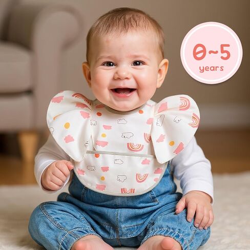 Baby Bibs for Eating Baby Feeding Bibs with Large Food Catcher Waterproof Wipeable Mess Proof Adjustable Fit for 0-5 Years in Kuwait