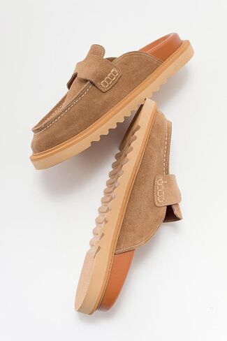 Forever & Always Shoes Laven - Cognac Brown Suede Leather Clogs (Women) in Saudi Arabia