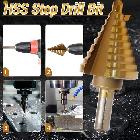 Uenhoy Titanium Step Drill Bit 1/4 إلى 1-3/8 بوصة، 10 أحجام لقم مخروطية للحفر الفولاذية عالية السرعة لقطع الحفر، HSS فتحة متعددة الأحجام صعدت Unibit للصفائح المعدنية والبلاستيكية in Saudi Arabia