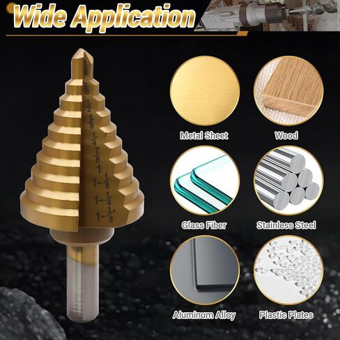 Uenhoy Titanium Step Drill Bit 1/4 إلى 1-3/8 بوصة، 10 أحجام لقم مخروطية للحفر الفولاذية عالية السرعة لقطع الحفر، HSS فتحة متعددة الأحجام صعدت Unibit للصفائح المعدنية والبلاستيكية in Saudi Arabia