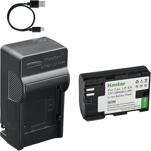 Kastar 3-Pack Battery and AC & USB-C Charger, Compatible with LP-E6, LP-E6N, LP-E6NH, EOS R/R5/R6/R7/5D/6D/7D/80D/90D, Blackmagic Pocket Cinema Camera 4K 6K, and Z CAM E2C in Kuwait