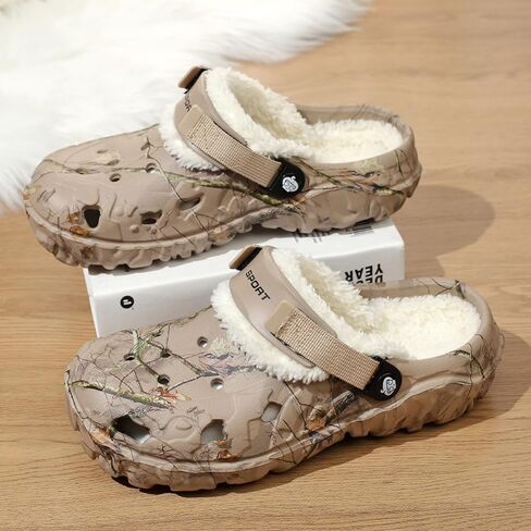 SECHRITE Men's Fur Lined Clogs Winter Fuzzy Slippers Wide Width Slip on Mules with Cushion Footbed Warm House Shoes with Adjustable Back Strap Removable Soft Fleece Lining in Saudi Arabia