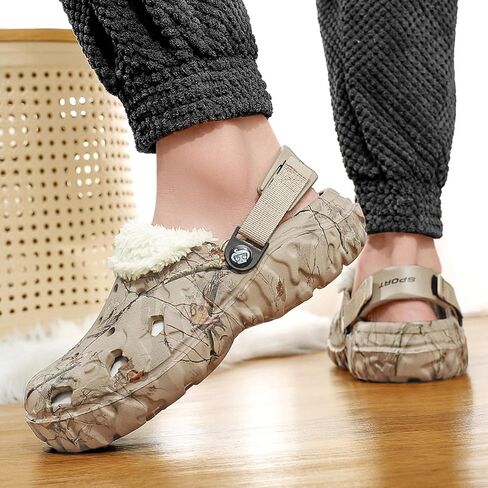 SECHRITE Men's Fur Lined Clogs Winter Fuzzy Slippers Wide Width Slip on Mules with Cushion Footbed Warm House Shoes with Adjustable Back Strap Removable Soft Fleece Lining in Saudi Arabia