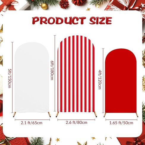 Christmas Arch Backdrop Cover Set of 3 Striped Arch Covers Spandex Stretch Backdrop Stand 4ft, 5ft, 6ft for Xmas Birthday Banquet Ceremony Decoration(Red) in Saudi Arabia