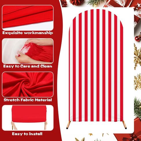 Christmas Arch Backdrop Cover Set of 3 Striped Arch Covers Spandex Stretch Backdrop Stand 4ft, 5ft, 6ft for Xmas Birthday Banquet Ceremony Decoration(Red) in Saudi Arabia