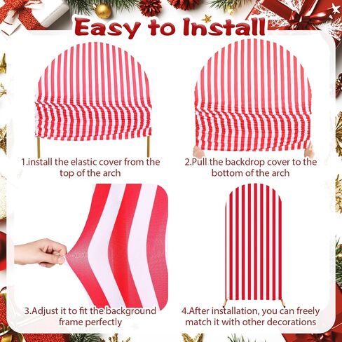 Christmas Arch Backdrop Cover Set of 3 Striped Arch Covers Spandex Stretch Backdrop Stand 4ft, 5ft, 6ft for Xmas Birthday Banquet Ceremony Decoration(Red) in Saudi Arabia