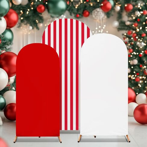 Christmas Arch Backdrop Cover Set of 3 Striped Arch Covers Spandex Stretch Backdrop Stand 4ft, 5ft, 6ft for Xmas Birthday Banquet Ceremony Decoration(Red) in Saudi Arabia