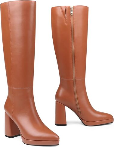 Zzheels Women's Knee High Boots Platform Boots for Women Pointy Toe Chunky Heel Tall Boots in Kuwait