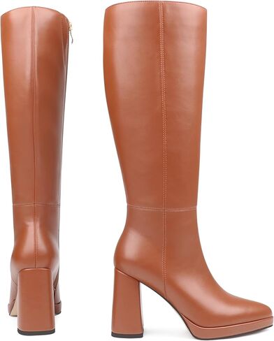Zzheels Women's Knee High Boots Platform Boots for Women Pointy Toe Chunky Heel Tall Boots in Kuwait