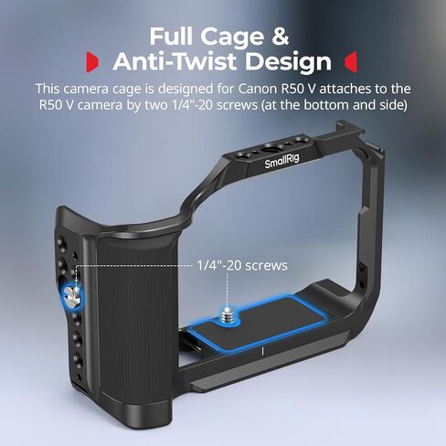 قفص كاميرا SmallRig R50 V لكاميرا Canon R50V، قفص كامل مع قبضة سيليكون، مقبض علوي لـ ARRI، مشبك كابل لـ HDMI، حذاء بارد مدمج، لوحة QR لـ Arca، مقابس QD، تصوير عمودي (أسود) -5766 in Saudi Arabia