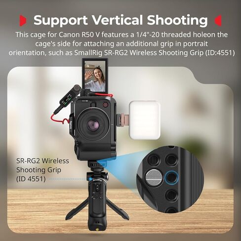 قفص كاميرا SmallRig R50 V لكاميرا Canon R50V، قفص كامل مع قبضة سيليكون، مقبض علوي لـ ARRI، مشبك كابل لـ HDMI، حذاء بارد مدمج، لوحة QR لـ Arca، مقابس QD، تصوير عمودي (أسود) -5766 in Saudi Arabia