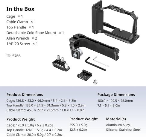 قفص كاميرا SmallRig R50 V لكاميرا Canon R50V، قفص كامل مع قبضة سيليكون، مقبض علوي لـ ARRI، مشبك كابل لـ HDMI، حذاء بارد مدمج، لوحة QR لـ Arca، مقابس QD، تصوير عمودي (أسود) -5766 in Saudi Arabia