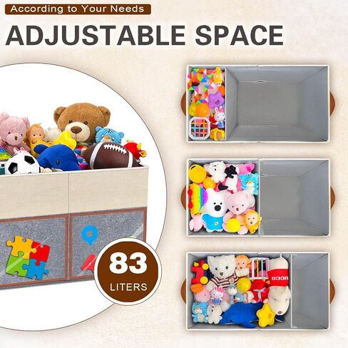 2 Pack Large Toy Storage Box with Clear Lids Collapsible Toys Chest Organizer Bin Basket with Adjustable Dividers for Kids Boys Girls Living Room Nursery Playroom Closet Beige and Grey in Saudi Arabia