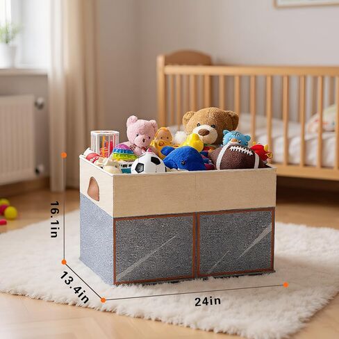 2 Pack Large Toy Storage Box with Clear Lids Collapsible Toys Chest Organizer Bin Basket with Adjustable Dividers for Kids Boys Girls Living Room Nursery Playroom Closet Beige and Grey in Saudi Arabia