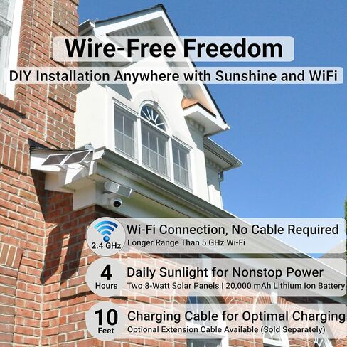24/7 Recording Solar Floodlight Security Camera Wireless Outdoor, Motion-Activated Alert/2000LM Floodlight/105dB Siren, WiFi, 2K, HD Live View/Talk, 360° Pan & Tilt, Free Local 128GB Storage in Saudi Arabia