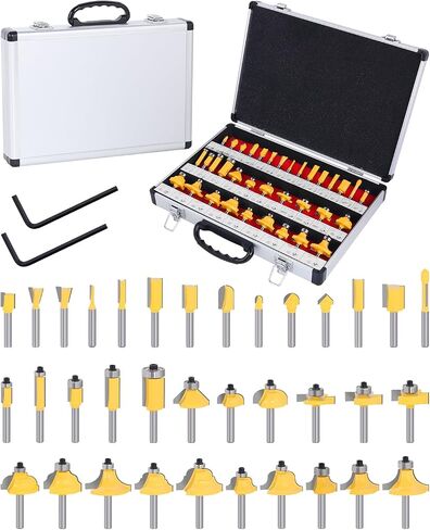100 Pieces Router Bit Set, Router Bits 1/4 Inch Shank with Aluminum Storage Case Tungsten Carbide Router Bits Kit for Professional Woodworking in Kuwait