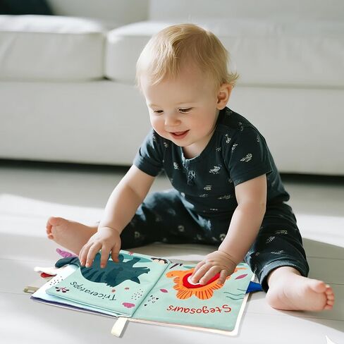ألعاب كتب الأطفال على شكل ديناصور، كتب ناعمة مجعدة من القماش ذات ملمس ناعم للأطفال الرضع، من 0 إلى 6 إلى 12 إلى 18 شهرًا، مع لعبة ومرآة وذيل ومجعد، وعربة التطوير المبكر، وهدايا حديثي الولادة للأولاد والبنات in Kuwait