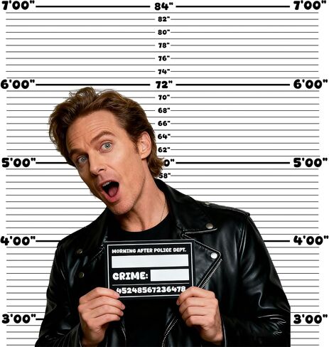 4.5x5.6ft Mugshot Backdrop Photo Booth Props Mugshot Signs Arrested Height Photography with 10 Double-Sides Cards & 2 Markers & 19.68ft Ribbon for Bachelorette Party Decorations Girls Night Out in Kuwait