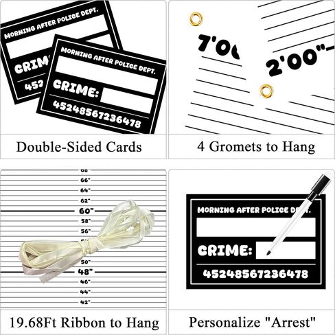 4.5x5.6ft Mugshot Backdrop Photo Booth Props Mugshot Signs Arrested Height Photography with 10 Double-Sides Cards & 2 Markers & 19.68ft Ribbon for Bachelorette Party Decorations Girls Night Out in Kuwait