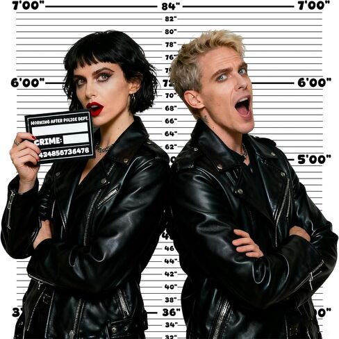 4.5x5.6ft Mugshot Backdrop Photo Booth Props Mugshot Signs Arrested Height Photography with 10 Double-Sides Cards & 2 Markers & 19.68ft Ribbon for Bachelorette Party Decorations Girls Night Out in Kuwait