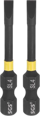 HARFINGTON 2pcs SL3.5 Slotted Impact Screwdriver Bits 3.5mm Slotted Tip 1/4" Hex Shank 50mm (2") Long Magnetic Flat Head Phosphated S2 Steel Screw Driver Drill Bits Electric Power Tool in Saudi Arabia