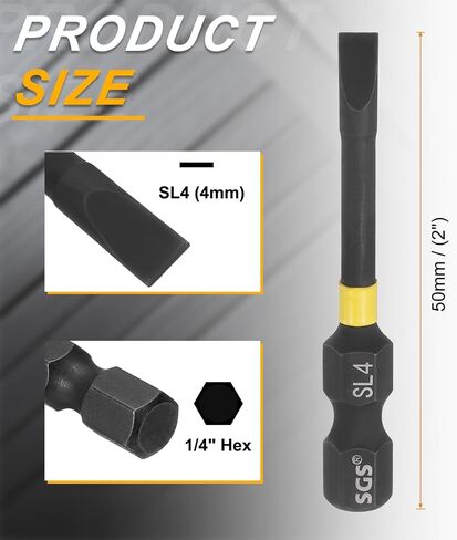 HARFINGTON 2pcs SL3.5 Slotted Impact Screwdriver Bits 3.5mm Slotted Tip 1/4" Hex Shank 50mm (2") Long Magnetic Flat Head Phosphated S2 Steel Screw Driver Drill Bits Electric Power Tool in Saudi Arabia