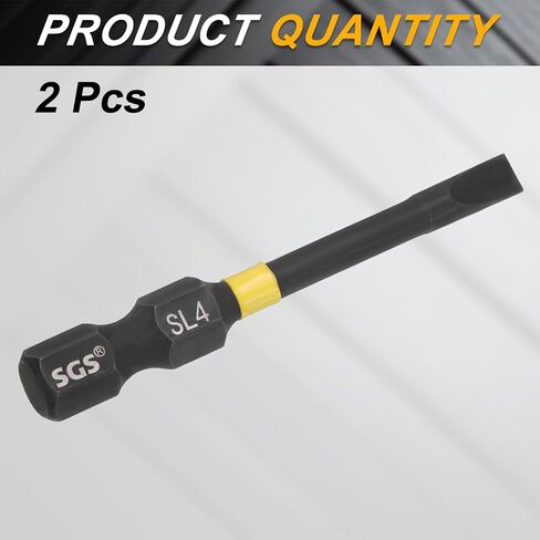 HARFINGTON 2pcs SL3.5 Slotted Impact Screwdriver Bits 3.5mm Slotted Tip 1/4" Hex Shank 50mm (2") Long Magnetic Flat Head Phosphated S2 Steel Screw Driver Drill Bits Electric Power Tool in Saudi Arabia