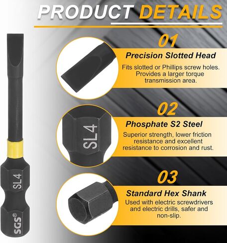 HARFINGTON 2pcs SL3.5 Slotted Impact Screwdriver Bits 3.5mm Slotted Tip 1/4" Hex Shank 50mm (2") Long Magnetic Flat Head Phosphated S2 Steel Screw Driver Drill Bits Electric Power Tool in Saudi Arabia