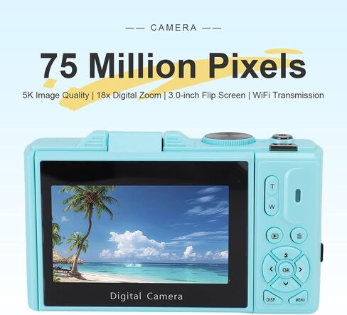 Tangxi 5K Digital Camera, 75MP Mirrorless Camera with 3 Inch Flip Screen and WiFi, 18X Digital Zoom with 3 Inch Flip Screen for Photography Travel in Saudi Arabia