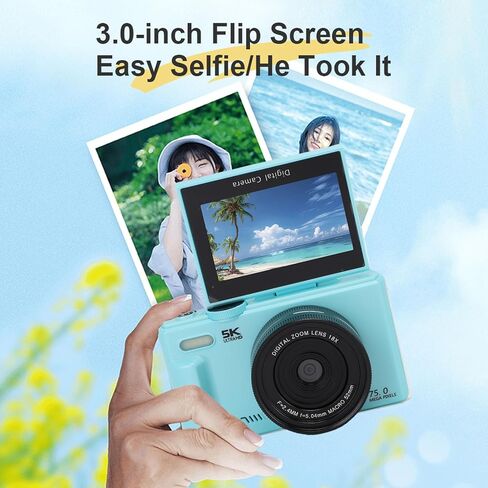 Tangxi 5K Digital Camera, 75MP Mirrorless Camera with 3 Inch Flip Screen and WiFi, 18X Digital Zoom with 3 Inch Flip Screen for Photography Travel in Saudi Arabia
