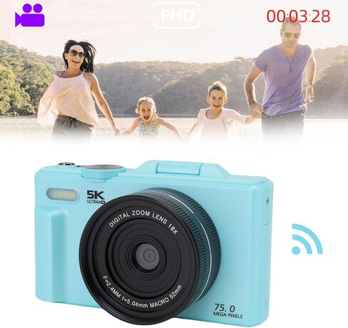 Tangxi 5K Digital Camera, 75MP Mirrorless Camera with 3 Inch Flip Screen and WiFi, 18X Digital Zoom with 3 Inch Flip Screen for Photography Travel in Saudi Arabia