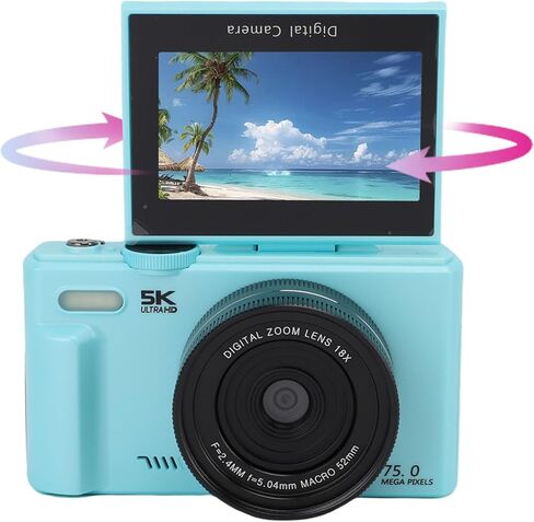 Tangxi 5K Digital Camera, 75MP Mirrorless Camera with 3 Inch Flip Screen and WiFi, 18X Digital Zoom with 3 Inch Flip Screen for Photography Travel in Saudi Arabia