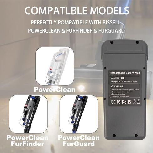 بطارية بديلة من GOXX لمكنسة Bissell PowerClean FurGuard 280 واط ومكنسة PowerClean FurFinder 200 واط، موديل 4141/4143، رمادي in Kuwait
