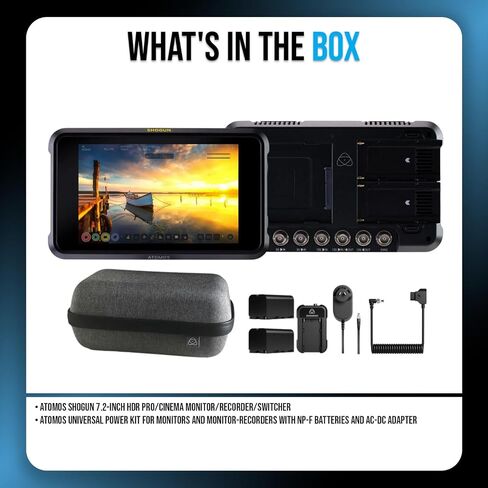 شاشة Atomos Shogun مقاس 7.2 بوصة HDR Pro/شاشة سينما/مسجل/محول مع مجموعة طاقة عالمية (عنصران) in Kuwait