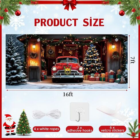 Christmas Garage Door Cover Decorations 7x16ft Winter Merry Xmas Banner Backdrop Truck Snow Tree Background Large Outdoor Holiday Decor in Saudi Arabia