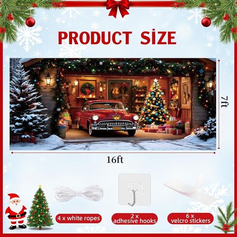 Christmas Garage Door Cover Decorations 7x16ft Winter Merry Xmas Banner Backdrop Truck Snow Tree Background Large Outdoor Holiday Decor in Saudi Arabia