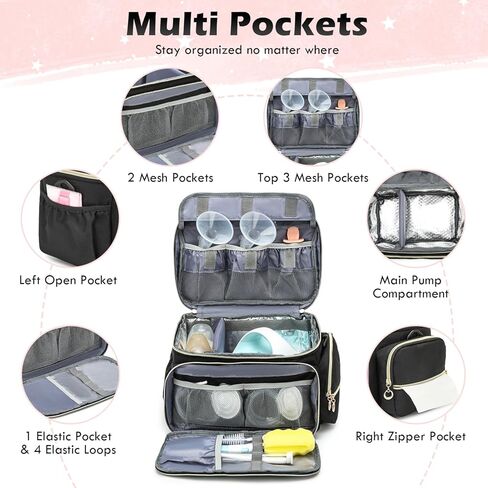 حقيبة مضخة الثدي تناسب Spectra S1/S2 - حقيبة مضخة Spectra مع حزمة ثلج وبساط مقاوم للماء، حقيبة سفر محمولة لتبريد حليب الثدي للعمل والاستخدام العائلي، أسود in Kuwait