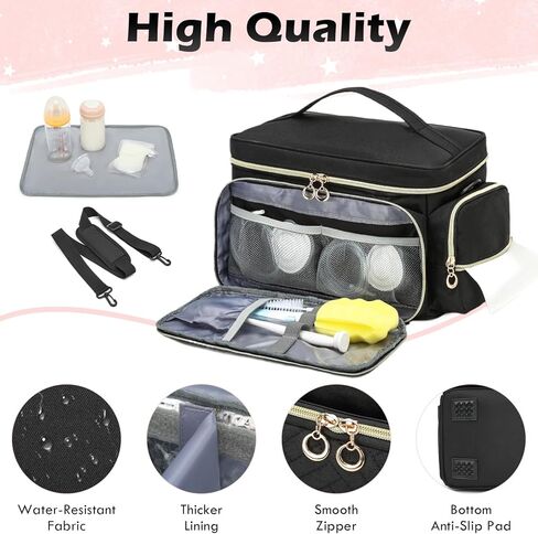 حقيبة مضخة الثدي تناسب Spectra S1/S2 - حقيبة مضخة Spectra مع حزمة ثلج وبساط مقاوم للماء، حقيبة سفر محمولة لتبريد حليب الثدي للعمل والاستخدام العائلي، أسود in Kuwait