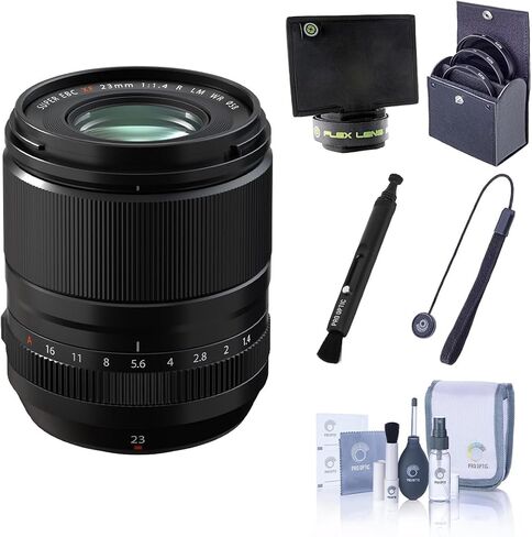 عدسة Fujifilm XF 23 مم f/1.4 R LM WR، سوداء، حزمة مع طقم فلتر أساسي 58 مم، ظل العدسة، طقم التنظيف، حبل غطاء العدسة in Saudi Arabia
