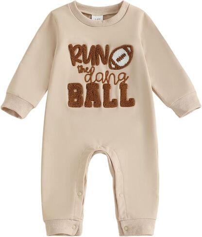 Newborn Baby Boy Football Outfit Letter Embroidery Long Sleeve Romper Jumpsuit One Piece Clothes Fall in Kuwait