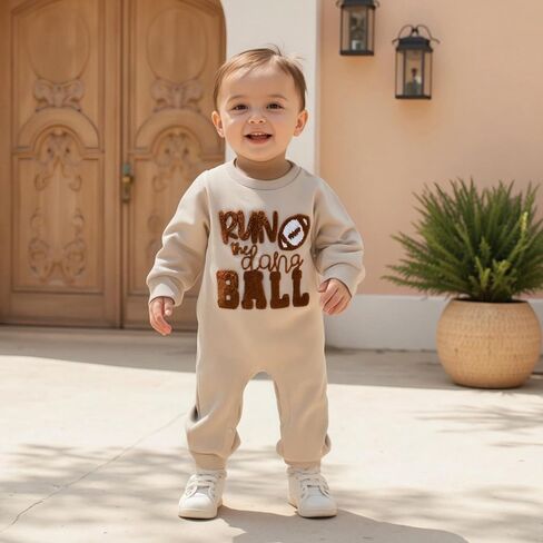 Newborn Baby Boy Football Outfit Letter Embroidery Long Sleeve Romper Jumpsuit One Piece Clothes Fall in Kuwait