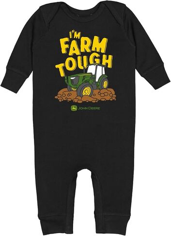 John Deere Infant Boys I'm Farm Tough Long Sleeve Romper Bodysuit in Black in Saudi Arabia