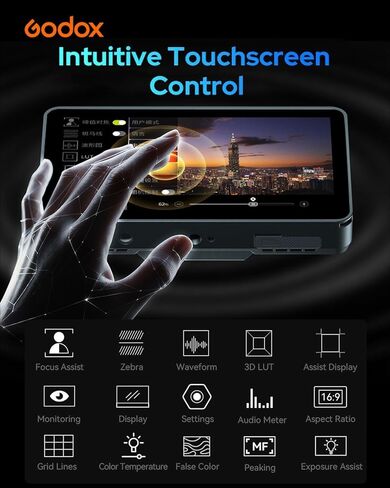 Godox GM6S Pro شاشة لمس ميدانية للكاميرا 2000nits 5.5 بوصة شاشة تحكم في الكاميرا مع غطاء مظلة 4K @ 60 هرتز HDMI، لون زائف، جلد بصل، شكل موجي، LUT ثلاثي الأبعاد، تركيز الذروة، بطاريات وكابل NP-F in Kuwait