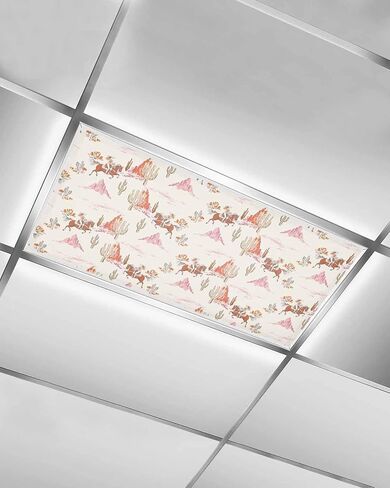Fluorescent Light Covers for Drop Ceiling Retro Western Cowboy Desert Magnetic Light Filters, Classic Horse Cactus Ceiling Shade Filters for Home Classroom Office,2x4 ft,4Packs in Saudi Arabia